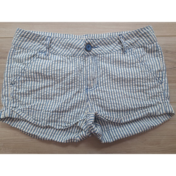 Forever 21 Pants - Forever 21 Y2K I Love H81 Blue White Striped Seersucker Shorts SZ 26 (waist 28")